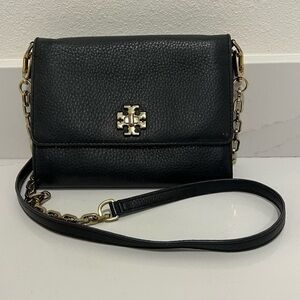 Tory Burch Mercer Pebbled Leather Chain Wallet Crossbody Black